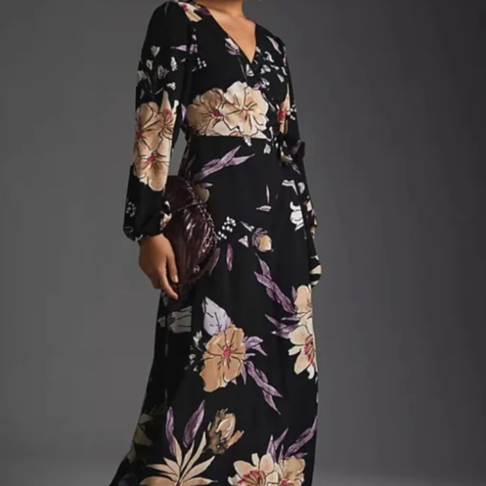 Anthropologic Hutch Black Floral Maxi Dress